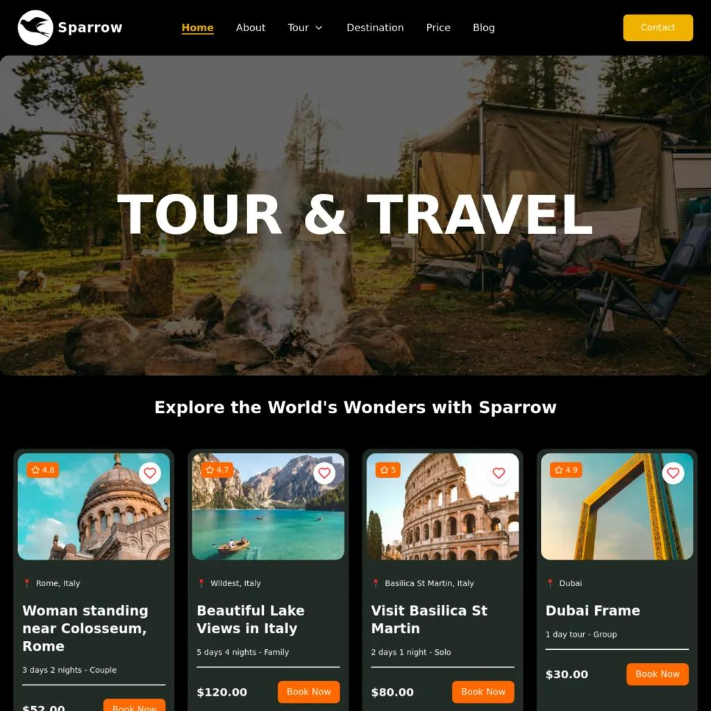 Sparrow Tour and Travels website preview